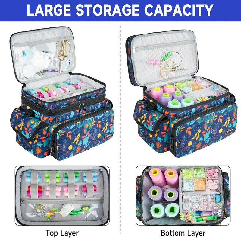 LEFORZ Large Sewing Supplies Organizer,Double-Layer Sewing Accessories Storage and Organizer Case Bag,Protable Travel Sewing Box Sewing Basket for Sewing Tools,Leaf Pattern(Bag Only) - Image 3